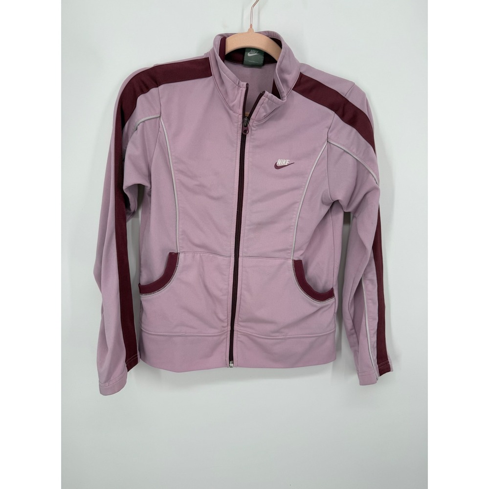 VTG Nike Track Jacket Women L Youth 14 Lavender Burgundy Full Zip Mock Neck Logo